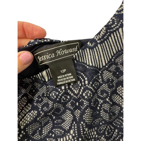 Jessica Howard 12P Navy & Silver Glitter Long Sleeve Cocktail Dress - Picture 2 of 3